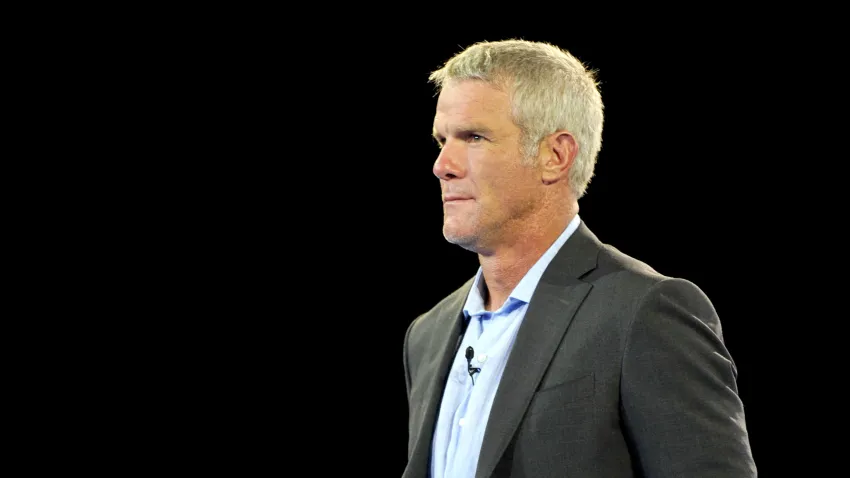 2016 Hall of Fame enshrinee, quarterback Brett Favre is greeted by the crowd during the Pro Football Hall of Fame Gold Jacket Dinner on August 4, 2016 at the Canton Memorial Civic Center in Canton, Ohio.