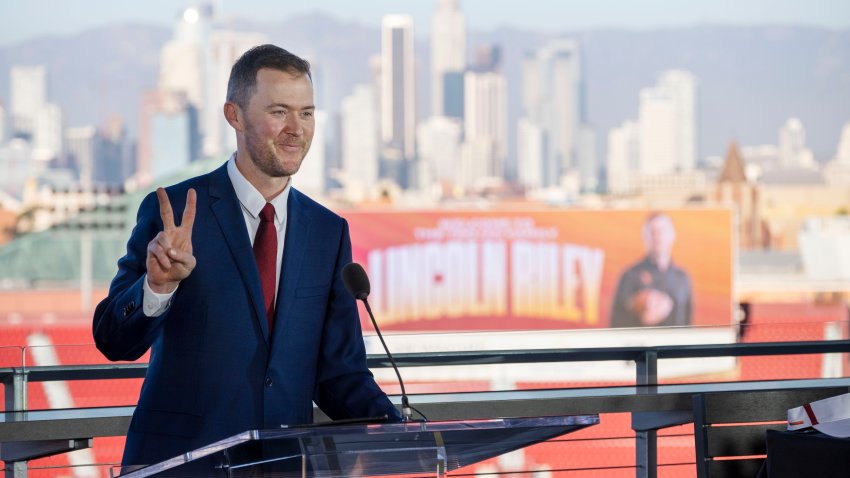Los Angeles, CA – November 29: USC Head Coach Lincoln Riley speaks during a news conference to announce him as USC’s new football coach at the Los Angeles Memorial Coliseum, Monday, Nov 29, 2021. Photo by Hans Gutknecht/MediaNews Group/Los Angeles Daily News via Getty Images)