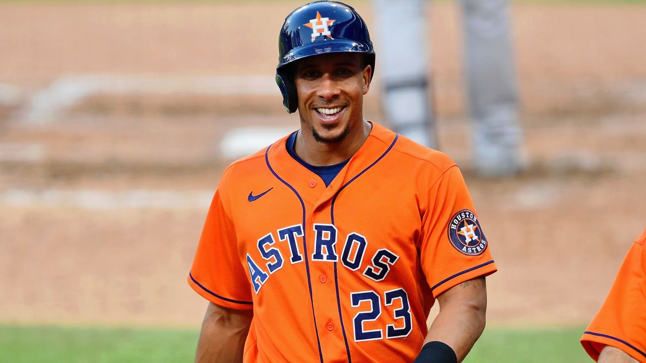 Youth Houston Astros George Springer Majestic Orange Player Name & Number  T-Shirt