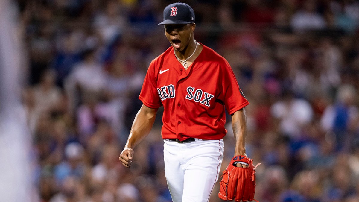 Brayan Bello of the Boston Red Sox reacts after the final out of
