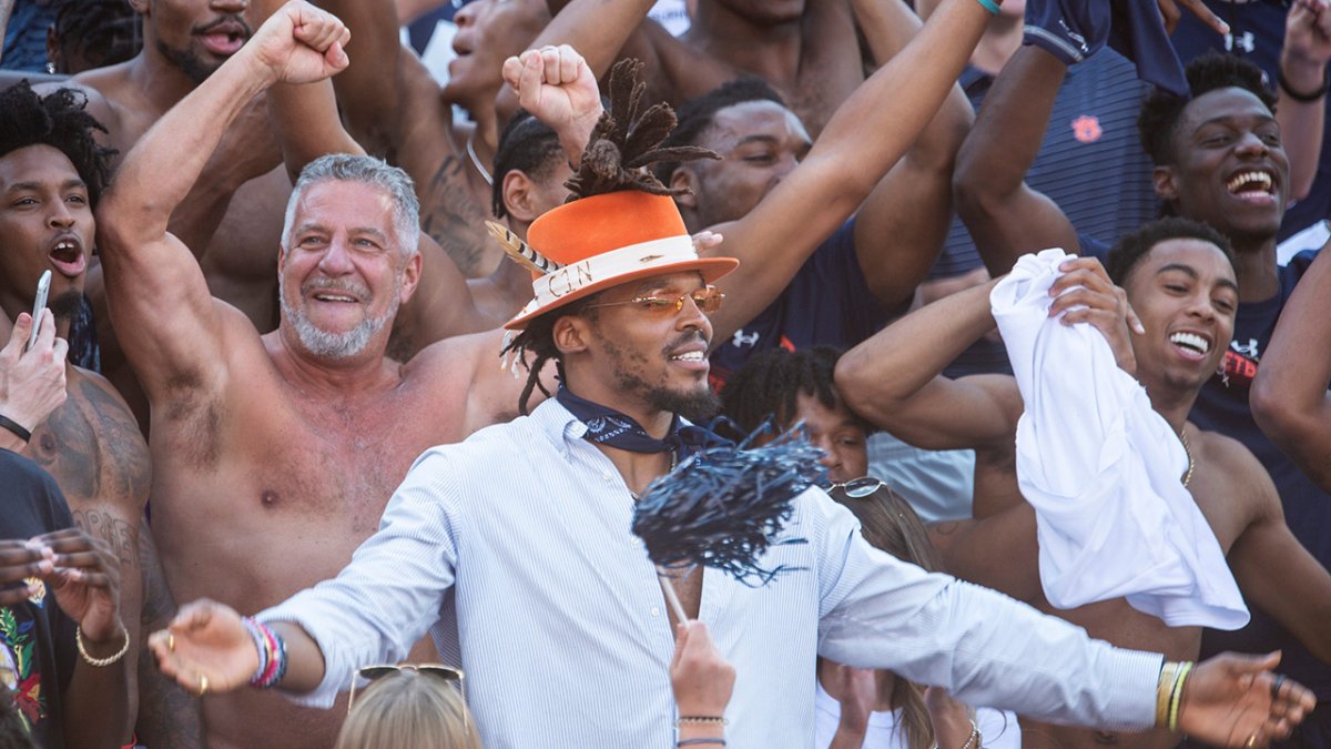 Watch Cam Newton, shirtless Bruce Pearl fire up Auburn crowd – NBC ...