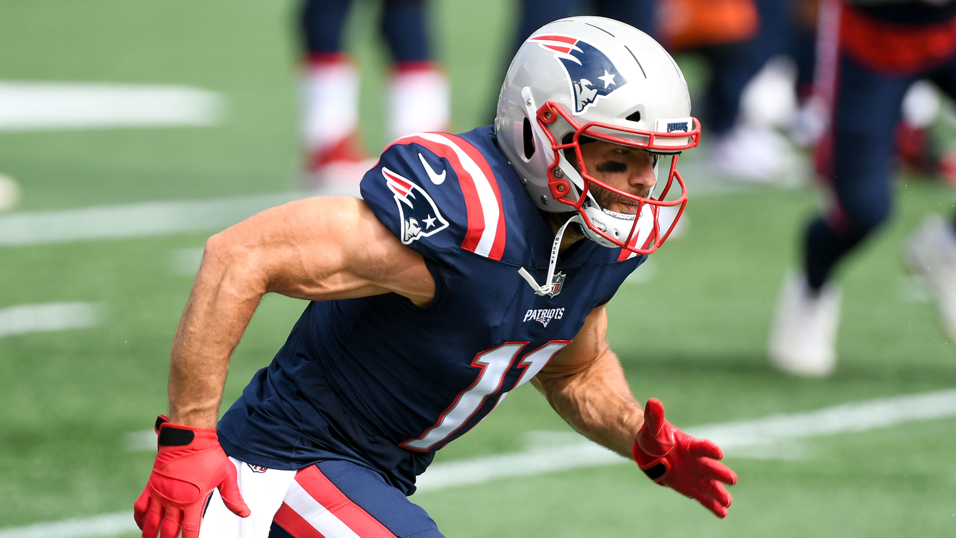 <p>The straight "A" doesn't get thrown around all that often here. (Just as a straight "F" doesn't.) But hard to give this group anything else. They ripped it up on the ground to the tune of 209 yards rushing between Sony Michel, Rex Burkhead and J.J. Taylor. They also contributed 72 yards as receivers, averaging over 8.0 yards per touch in the game. </p>
<p>Michel had his best performance since Super Bowl LIII, not only going off for runs of 48 and 38 yards using good vision and open-field running, he also chipped in with monster blitz-pickups and two catches. Burkhead -- the faster option of the two vets available, who's more adept at getting to the edges quickly -- made good reads at the line of scrimmage and decisive cuts at the second level. He put 2019 first-rounder Johnathan Abram on skates on his screen-pass touchdown in the second quarter. J.J. Taylor ran hard to the edges himself, showing clear juice on crack-toss plays designed to get him in space. </p>
<p>As a group, they forced seven missed tackles and picked up 111 yards after contact. That kind of production -- the kind that doesn't require perfect execution from the offensive line -- is what separates "average" from "very good" at the position.</p>