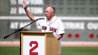 BOSTON, MA – AUGUST 20: Longtime NESN broadcaster and former Boston Red Sox second baseball Jerry Remy talks during a ceremony honoring his thirty years in the broadcast booth before a game against the New York Yankees at Fenway Park on August 20, 2017 in Boston, Massachusetts. (Photo by Adam Glanzman/Getty Images)