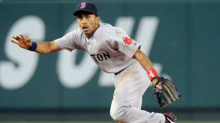 May 13, 2009; Anaheim, CA, USA; Boston Red Sox shortstop Julio Lugo (23) fields his position during the game against the Los Angeles Angels at Angel Stadium. The Angels defeated the Red Sox 8-4. Mandatory Credit: Kirby Lee/Image of Sport-USA TODAY Sports