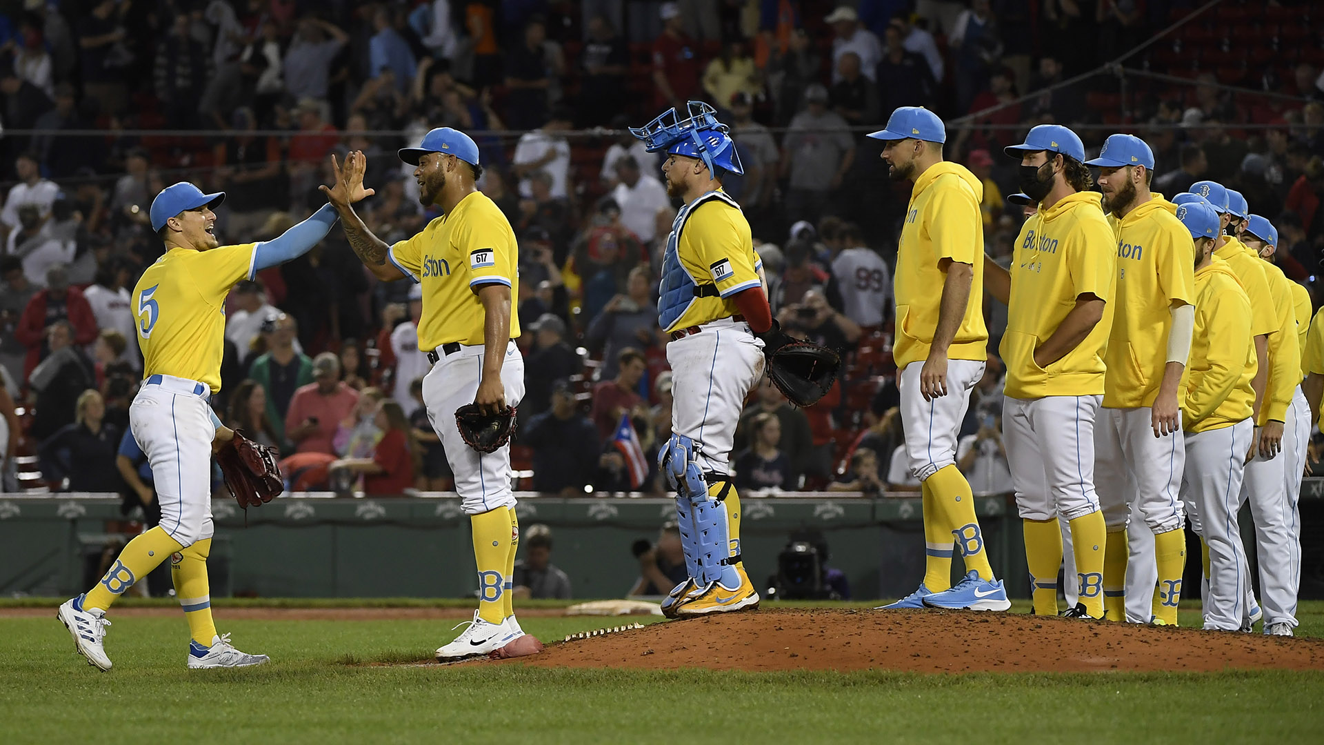 blue and yellow uniforms