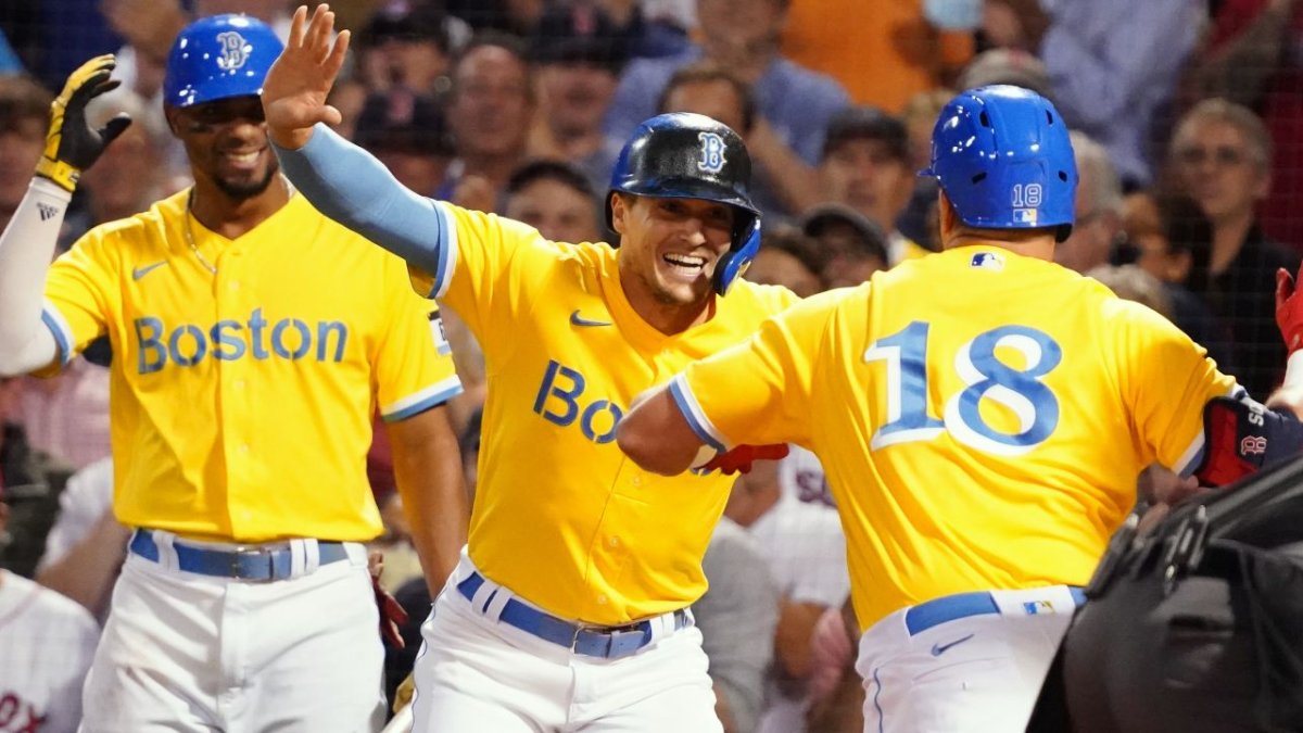 boston red sox blue and yellow uniforms