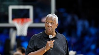 Former Georgetown basketball coach John Thompson speaks before a U.S. men’s Olympic basketball team practice Saturday, July 14, 2012 in Washington. (AP Photo/Alex Brandon)