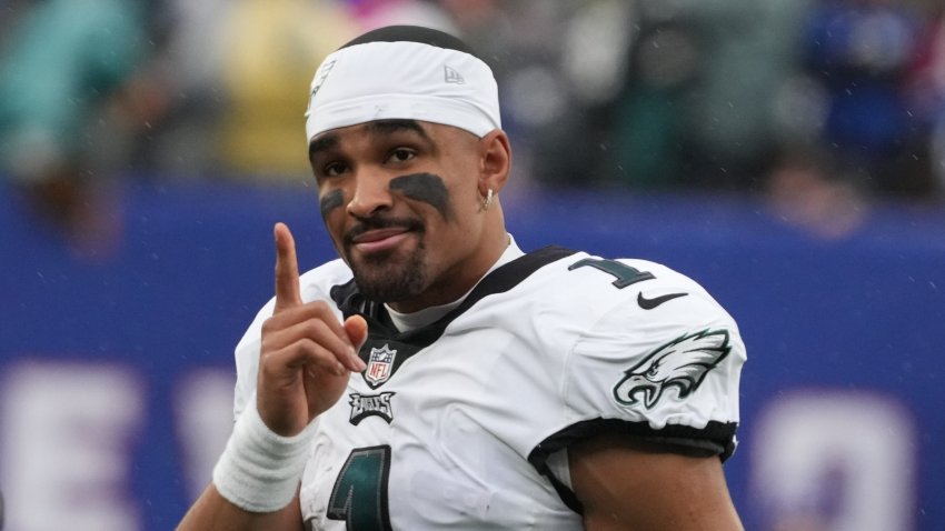 Jalen Hurts, quarterback for the Eagles after he threw a TD in the first half as the Philadelphia Eagles came to East Rutherford, NJ and defeat their division rivals the New York Giants 48-22 on December 11, 2022. Philadelphia Eagles Came To East Rutherford Nj And Defeat Their Division Rivals The New York Giants 48 22 On December 11 2022