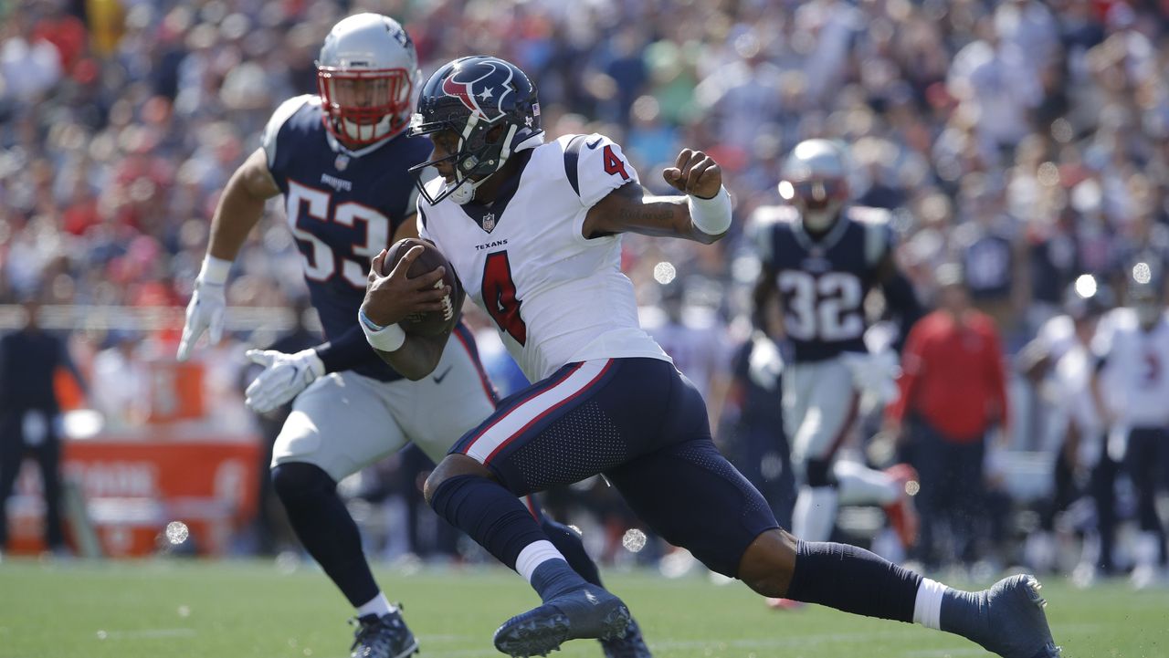 <p><strong>Patriots 36, Texans 33</strong></p>
<p>Watson's stats: 22-for-33, 301 yards, 2 TD, 2 INT, 2 sacks (90.6 QB rating)</p>
<p>Deshaun Watson came oh so close to actually beating the Patriots in his second career start, as the Texans led 33-28 before Tom Brady and Brandin Cooks connected on the game-winning touchdown with 23 seconds left. A first-half interception that Stephon Gilmore returned to the Texans' 12-yard line proved costly.</p>