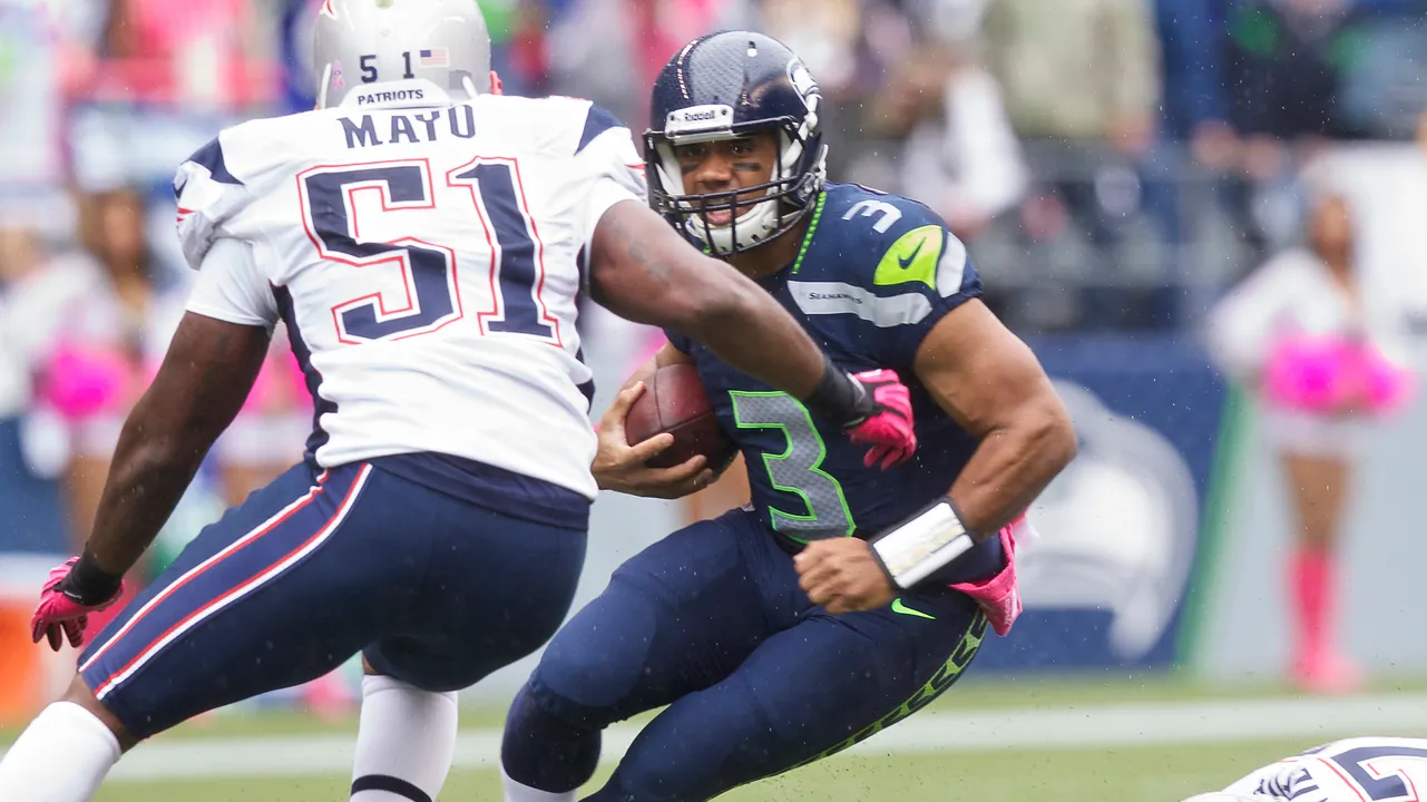 <p><strong>Seahawks 24, Patriots 23</strong></p>
<p>Wilson's stats: 16-for-27, 293 yards, 3 TD, 2 sacks (133.7 QB rating)</p>
<p>The Patriots actually led 23-10 with nine minutes left, but Wilson threw two late TD passes: one to Braylon Edwards and a game-winning 46-yard strike to Sidney Rice with just 87 seconds left, giving Seattle the victory. Wilson is actually 3-0 against Belichick with a 135.4 QB rating during the regular season, but his playoff history against the Patriots is another story (thanks, Malcolm Butler).</p>
