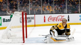 Boston Bruins goaltender Tuukka Rask looks back to see a shot by Tampa Bay Lightning’s Anthony Cirelli score for a shorthanded goal during the first period of an NHL hockey game Saturday, March 7, 2020, in Boston. (AP Photo/Winslow Townson)