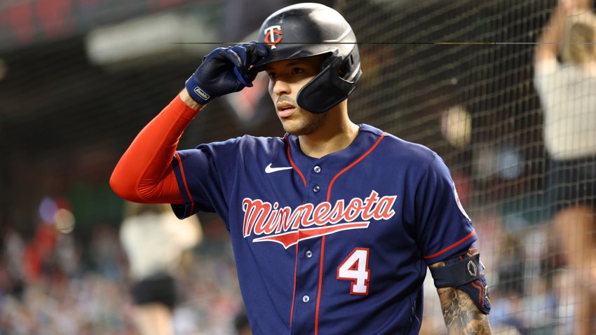 Jun 17, 2022; Phoenix, Arizona, USA; Minnesota Twins shortstop Carlos Correa against the Arizona Diamondbacks at Chase Field. Mandatory Credit: Mark J. Rebilas-USA TODAY Sports