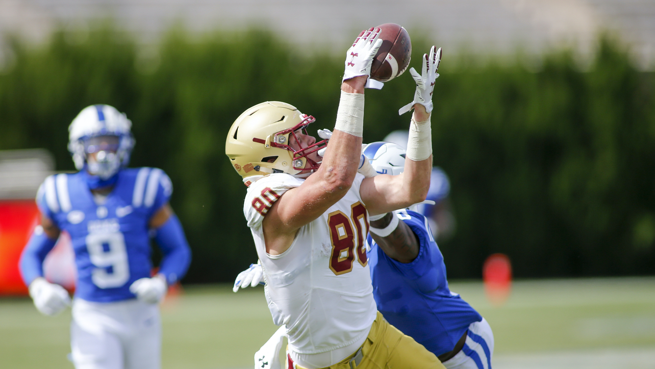 <p><em>6-foot-5, 251 pounds</em></p>
<p>Freiermuth is recovering from injury this offseason so he was not able to test. That might end up being a blessing in disguise for him because he doesn't look like the most explosive athlete. But based on the on-the-field requirements for the Patriots, he's one of the few who truly fits the mold as a dual-threat player. He has the frame and toughness to play in-line and function as a blocker.</p>
<p>While he won't be stressing defenses vertically all that much at the next level, he is a more than capable receiver who is a load to bring down after the catch. His "Baby Gronk" nickname fit while running through defenders for the Nittany Lions.</p>