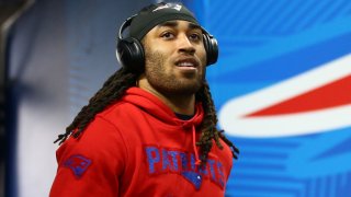 Feb 3, 2019; Atlanta, GA, USA; New England Patriots cornerback Stephon Gilmore (24) against the Los Angeles Rams in Super Bowl LIII at Mercedes-Benz Stadium. Mandatory Credit: Mark J. Rebilas-USA TODAY Sports