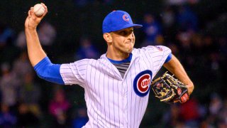 Jun 19, 2019; Chicago, IL, USA; Chicago Cubs relief pitcher Steve Cishek (41) pitches during the ninth inning against the Chicago White Sox at Wrigley Field. Mandatory Credit: Patrick Gorski-USA TODAY Sports
