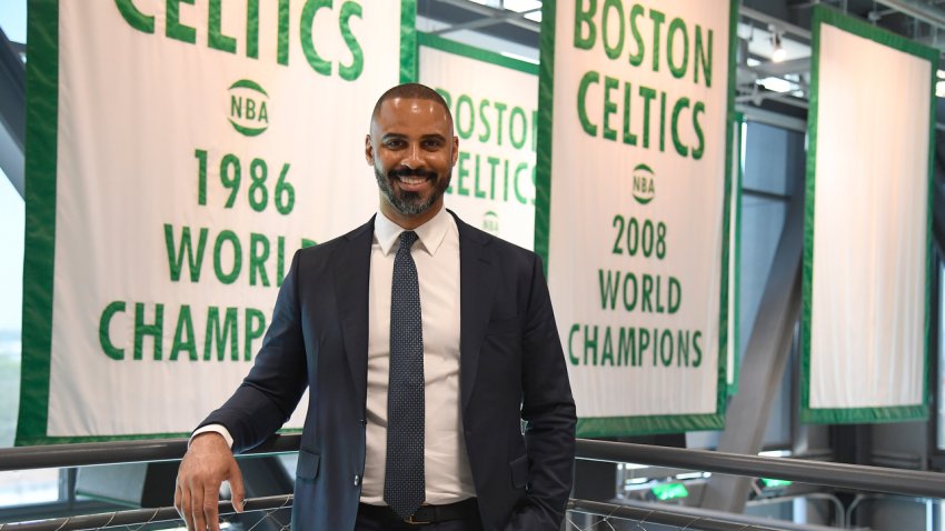 BOSTON, MA – JUNE 28: Ime Udoka poses for a portrait after a press conference introducing him as the Boston Celtics Head Coach on June 28, 2021 at the TD Garden in Boston, Massachusetts. NOTE TO USER: User expressly acknowledges and agrees that, by downloading and or using this photograph, User is consenting to the terms and conditions of the Getty Images License Agreement. Mandatory Copyright Notice: Copyright 2021 NBAE (Photo by Brian Babineau/NBAE via Getty Images)