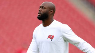 Leonard Fournette #7 of the Tampa Bay Buccaneers warms up before playing against the Carolina Panthers at Raymond James Stadium on January 01, 2023 in Tampa, Florida.