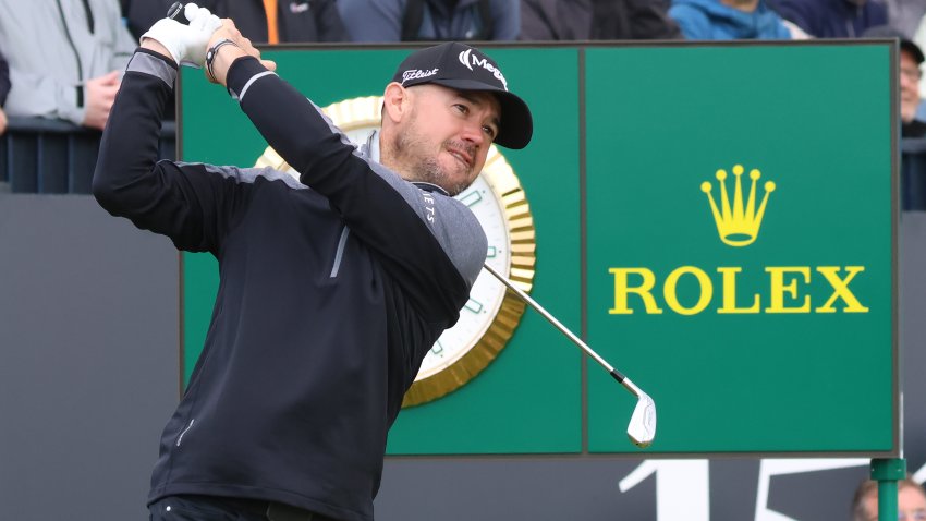 HOYLAKE, ENGLAND – JULY 21: Brian Harman of the United States tees off on hole ten on Day Two of The 151st Open at Royal Liverpool Golf Club on July 21, 2023 in Hoylake, England. (Photo by MB Media/Getty Images)