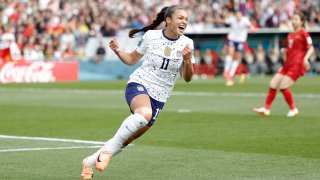 AUCKLAND, NEW ZEALAND – JULY 22: Sophia Smith #11 of the United States celebrates scoring during the first half of the FIFA Women’s World Cup Australia & New Zealand 2023 Group E match between USA and Vietnam at Eden Park on July 22, 2023 in Auckland, New Zealand. (Photo by Carmen Mandato/USSF/Getty Images )