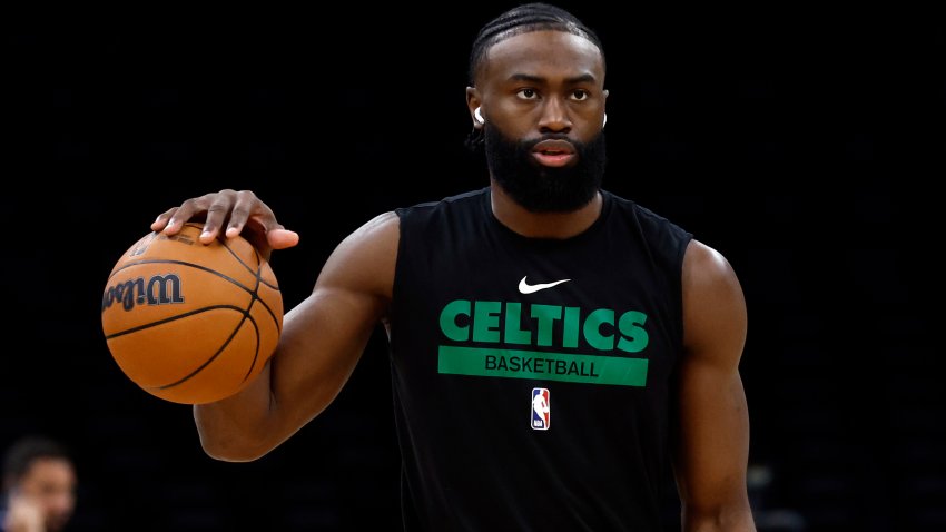 May 29, 2023; Boston, Massachusetts, USA; Boston Celtics guard Jaylen Brown (7) warms up before game seven against the Miami Heat in the Eastern Conference Finals for the 2023 NBA playoffs at TD Garden. Mandatory Credit: Winslow Townson-USA TODAY Sports