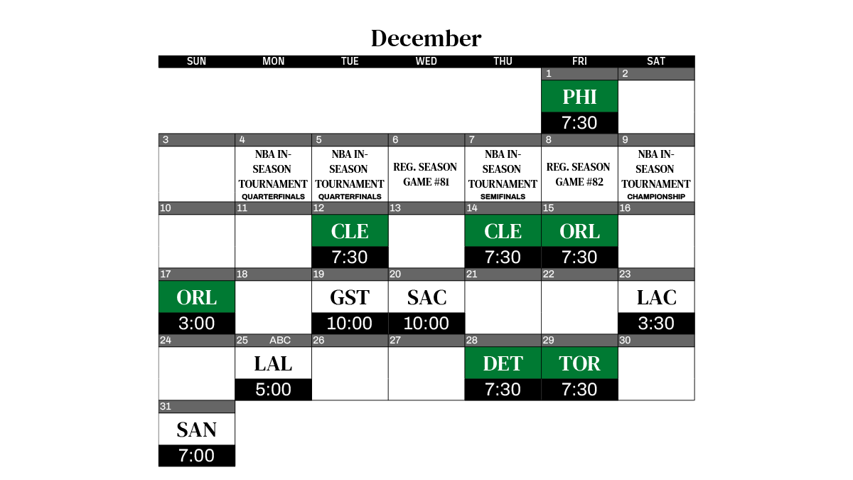 23 24 Celtics Schedule December 