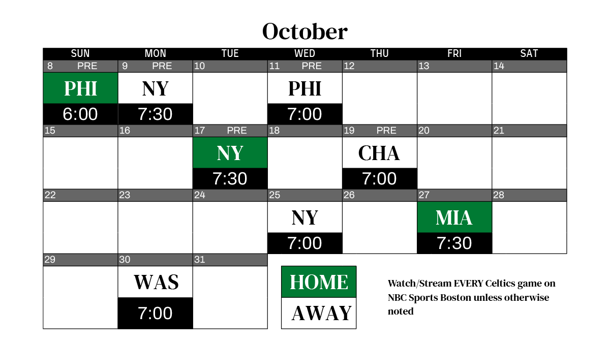 2023 2024 Boston Celtics Printable Schedule Download NBC Sports Boston   23 24 Celtics Schedule October 