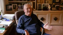 Celtics legend Bob Cousy in the office at his home in Worcester.