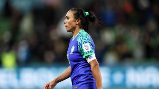 Marta of Brazil looks on during the FIFA Women’s World Cup Australia & New Zealand 2023 Group F match between Jamaica and Brazil at Melbourne Rectangular Stadium on August 02, 2023 in Melbourne, Australia.