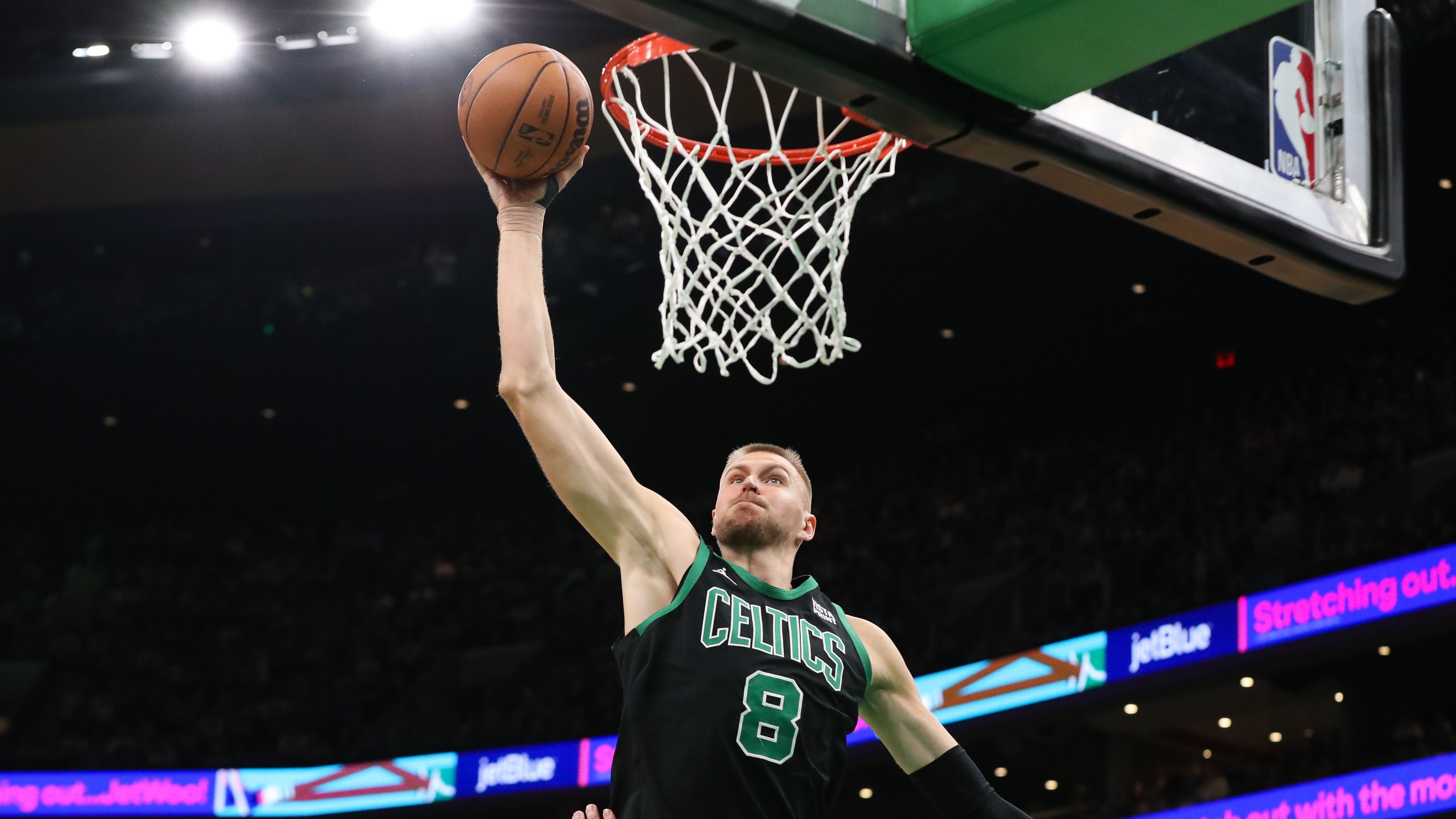 Celtics' Kristaps Porzingis puts Brook Lopez on a poster in first