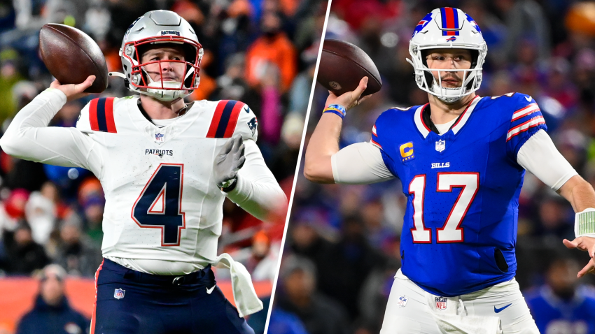 Bailey Zappe and Josh Allen split image