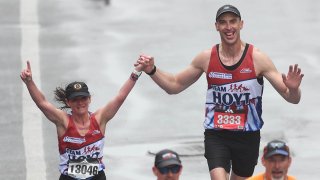 Becca Pizzi and Zdeno Chara run the Boston Marathon