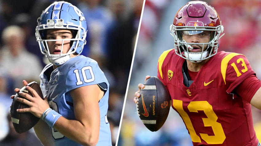 UNC quarterback Drake Maye and USC quarterback Caleb Williams