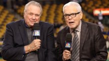 Celtics broadcasters Tommy Heinsohn and Mike Gorman