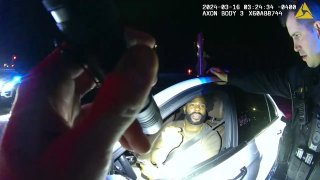 A still from North Providence, Rhode Island, police bodycam video footage showing Malcolm Butler's arrest on a DUI charge.