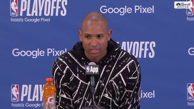 Al Horford reacts to his record-breaking performance vs. Cavs