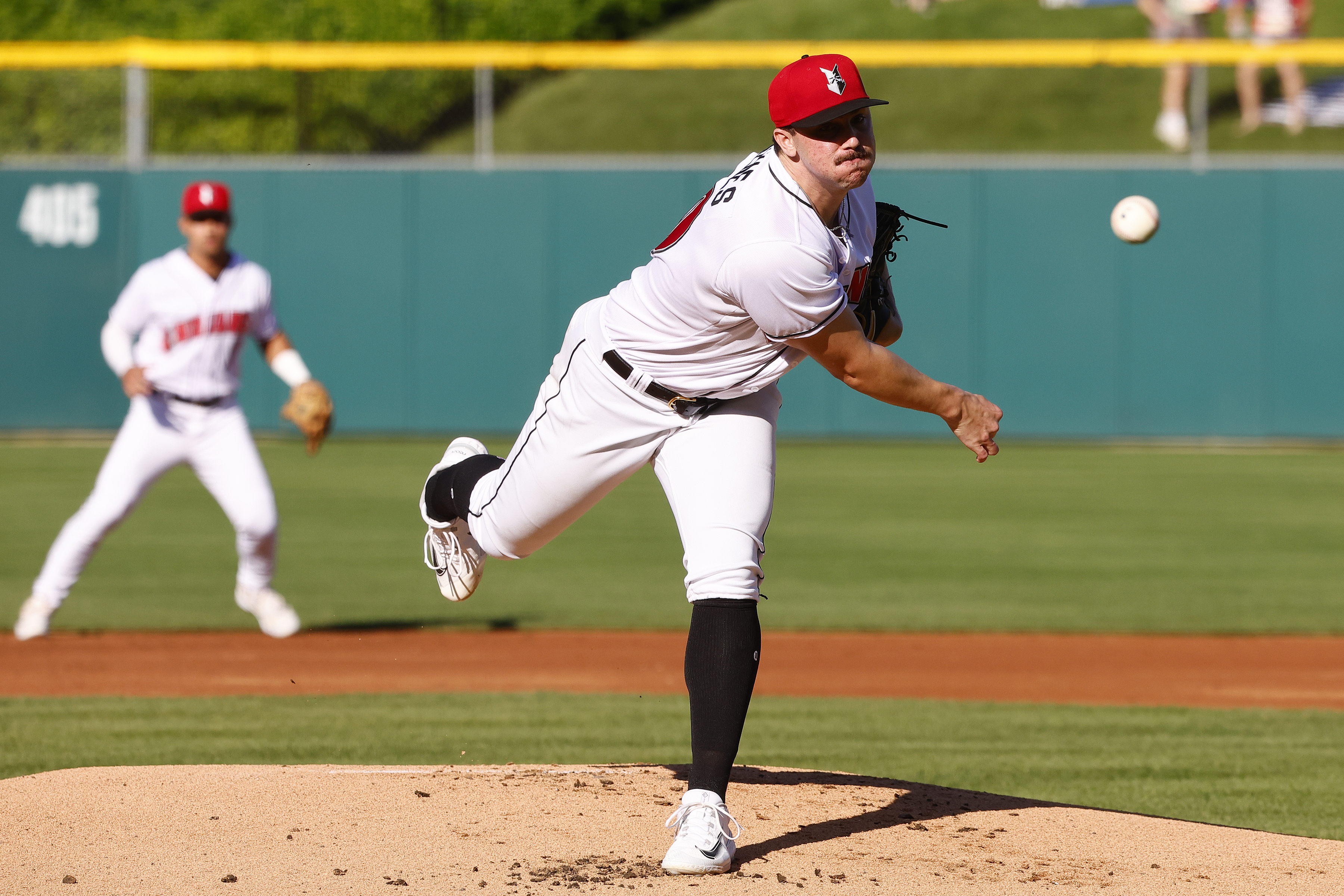 INDIANAPOLIS, IN – APRIL 30:vIndianapolis Indians pitcher Paul Skenes (10) fires the pitch to the plate during a Milb baseball game between the Buffalo Bisons and the Indianapolis Indians on April, 30, 2024 at Victory Field in Indianapolis, IN.(Photo by Jeffrey Brown/Icon Sportswire via Getty Images)