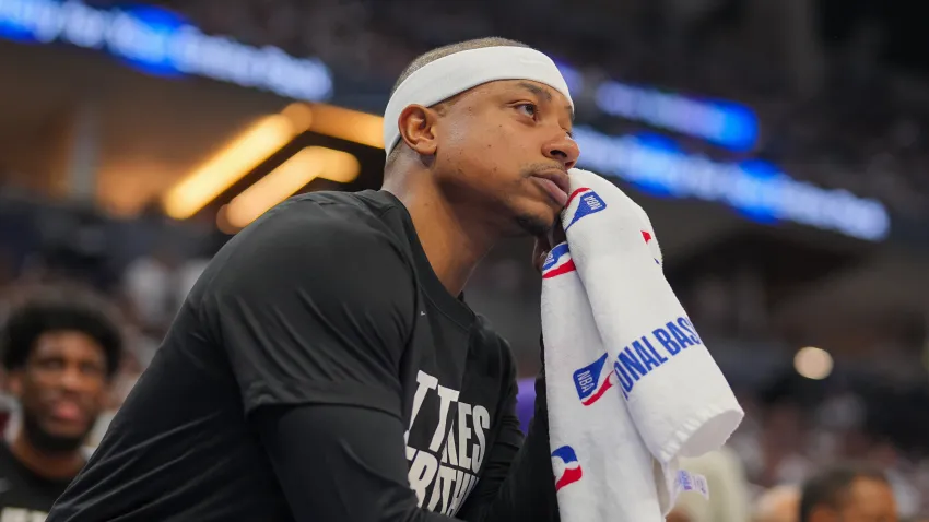 Apr 23, 2024; Minneapolis, Minnesota, USA; Phoenix Suns guard Isaiah Thomas (4) watches the game against the Minnesota Timberwolves in the second quarter during game two of the first round for the 2024 NBA playoffs at Target Center. Mandatory Credit: Brad Rempel-USA TODAY Sports