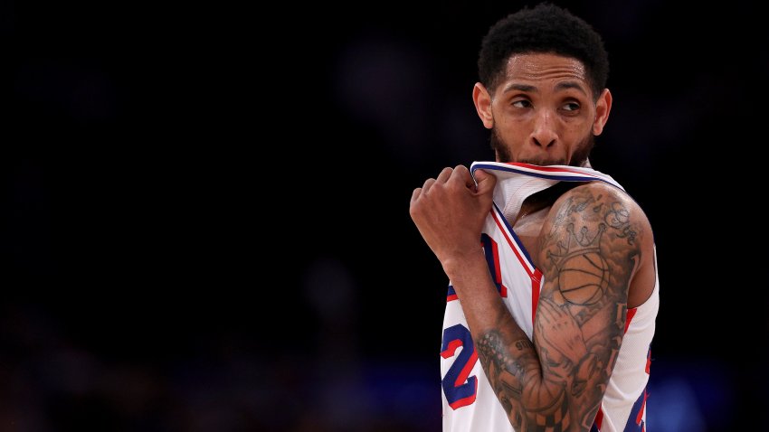 NEW YORK, NEW YORK – APRIL 30: Cameron Payne #22 of the Philadelphia 76ers reacts during the second half against the New York Knicks at Madison Square Garden on April 30, 2024 in New York City. The Philadelphia 76ers defeated the New York Knicks 112-106 in overtime. NOTE TO USER: User expressly acknowledges and agrees that, by downloading and or using this photograph, User is consenting to the terms and conditions of the Getty Images License Agreement.