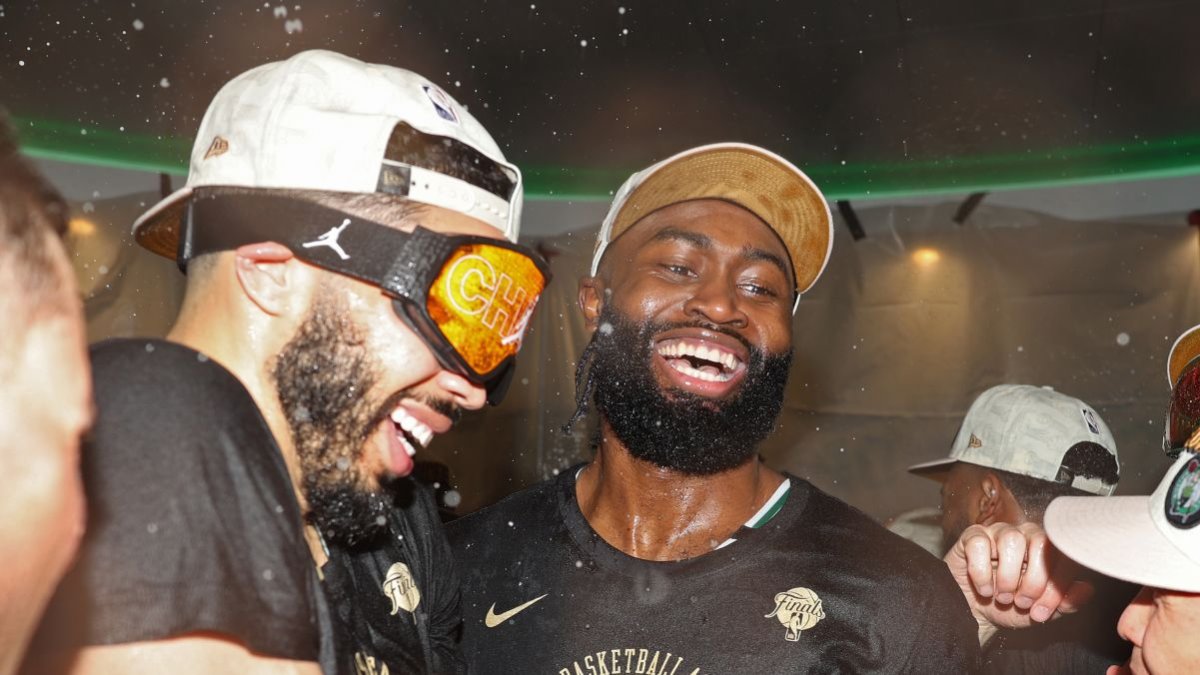 Watch Jayson Tatum Jaylen Brown Embrace Amid Celtics’ Title Celebration Nbc Sports Boston