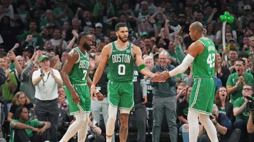 Jayson Tatum, Jaylen Brown and Al Horford