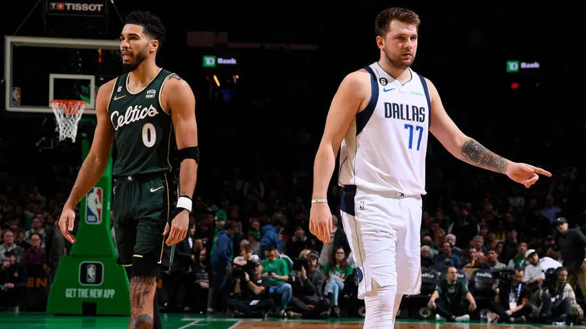 Celtics forward Jayson Tatum and Mavs guard Luka Doncic