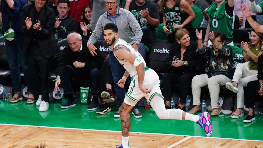 Jun 6, 2024; Boston, Massachusetts, USA; Boston Celtics forward Jayson Tatum (0) reacts in the second quarter against the Dallas Mavericks during game one of the 2024 NBA Finals at TD Garden. Mandatory Credit: David Butler II-USA TODAY Sports