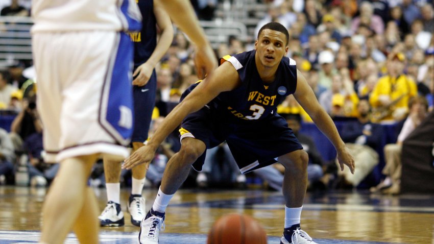 Mar 22, 2008; Washington, DC, USA; West Virginia Mountaineers guard Joe Mazzulla (3) defends in the first half against the Duke Blue Devils during the 2nd round of the NCAA Mens Basketball Championship at the Verizon Center. West Virginia won the game 73-67. Mandatory Credit: James Lang-USA TODAY Sports