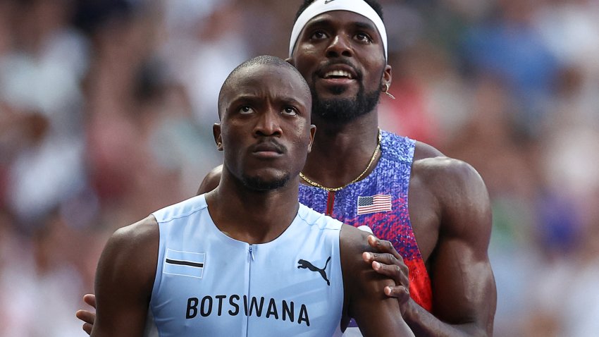 Team USA’s Kenny Bednarek and Botswana's Letsile Tebogo after Olympic race