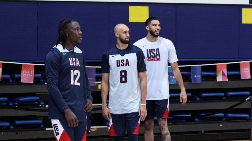 Jayson Tatum, Derrick White and Jrue Holiday