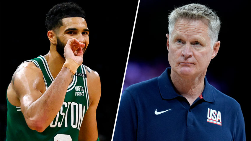 Celtics forward Jayson Tatum and Team USA head coach Steve Kerr