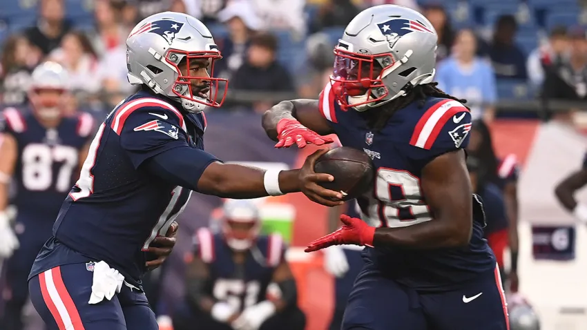 Patriots quarterback Jacoby Brissett and running back Rhamondre Stevenson