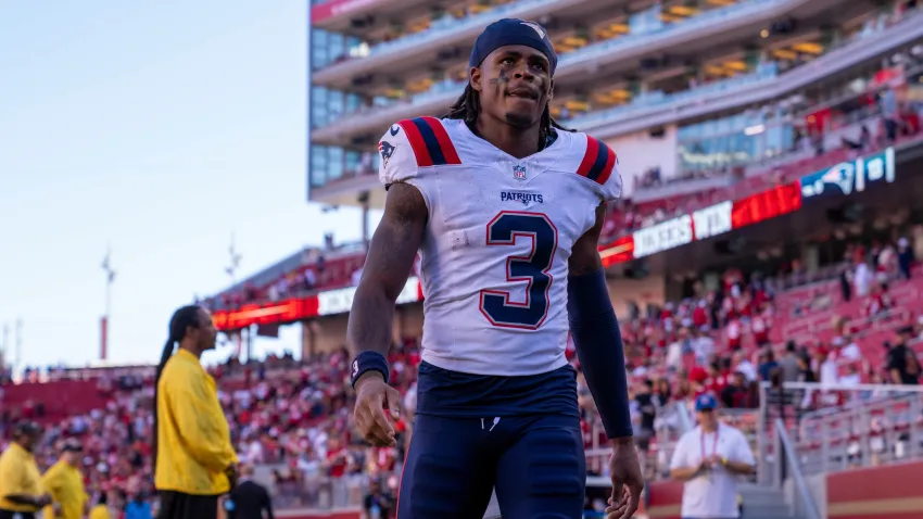 Sep 29, 2024; Santa Clara, California, USA; New England Patriots wide receiver DeMario Douglas (3) leaves the field after the game against the San Francisco 49ers at Levi’s Stadium. Mandatory Credit: Neville E. Guard-Imagn Images