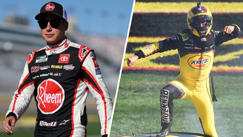 Split image of Christopher Bell and Joey Logano