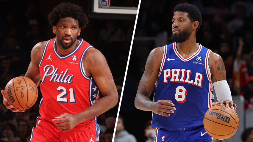 Split image of Joel Embiid and Paul George